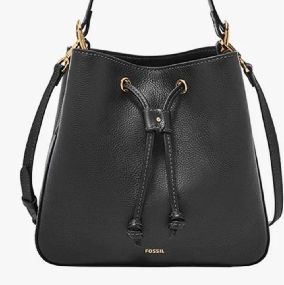 Fossil Black Leather Bucket Bag
